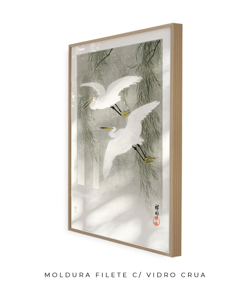 Garças na chuva por Ohara Koson