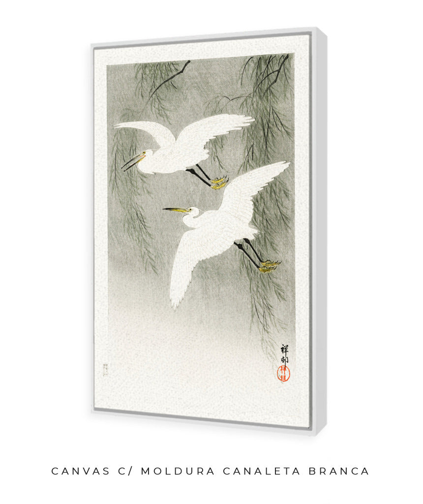 Garças na chuva por Ohara Koson
