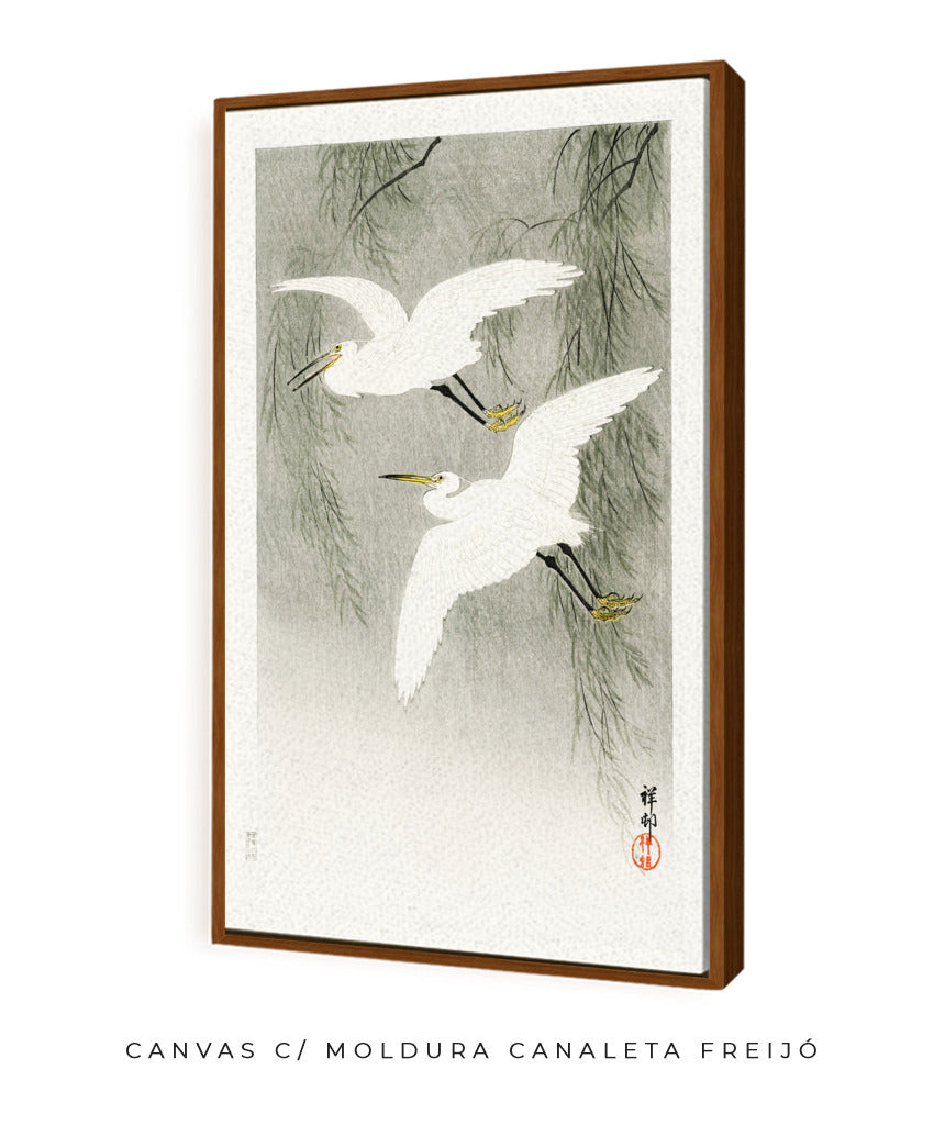 Garças na chuva por Ohara Koson