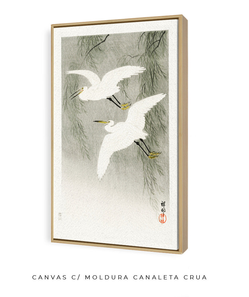 Garças na chuva por Ohara Koson