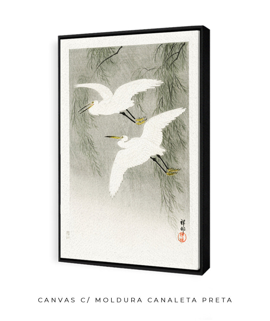 Garças na chuva por Ohara Koson