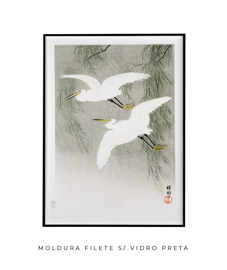 Garças na chuva por Ohara Koson