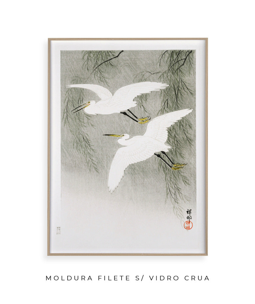 Garças na chuva por Ohara Koson