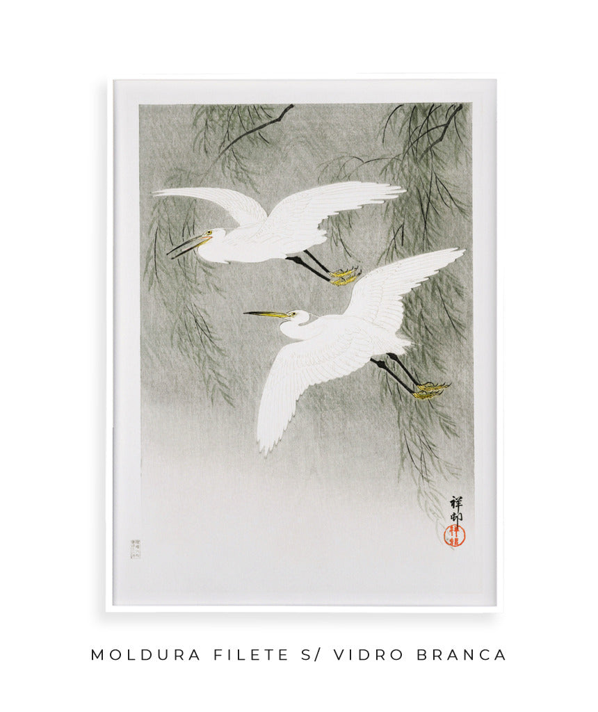 Garças na chuva por Ohara Koson
