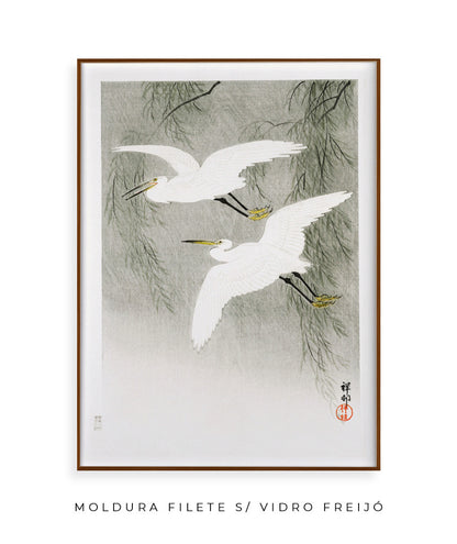 Garças na chuva por Ohara Koson