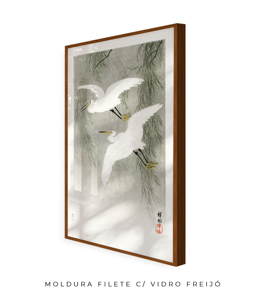 Garças na chuva por Ohara Koson