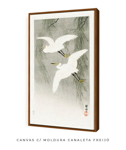 Garças na chuva por Ohara Koson