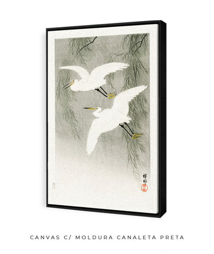 Garças na chuva por Ohara Koson