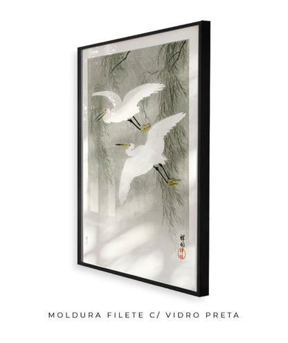 Garças na chuva por Ohara Koson