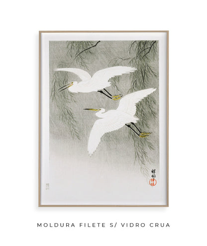 Garças na chuva por Ohara Koson