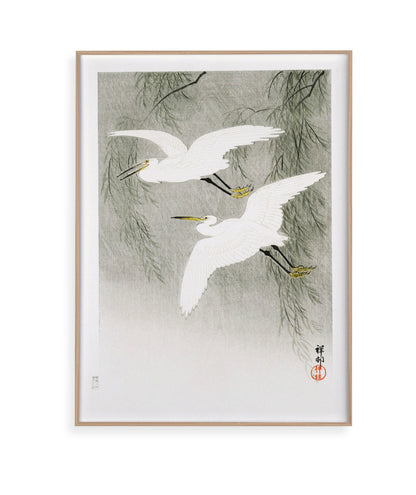 Garças na chuva por Ohara Koson